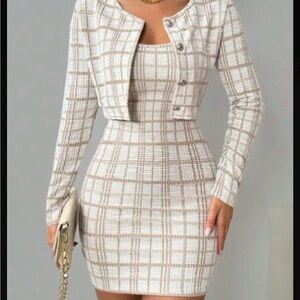 Plaid Cream and Brown Women's Skirt Set